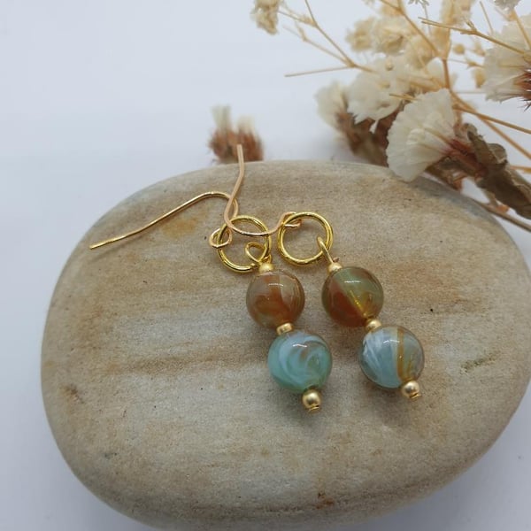 18k gold plated drop dangle earrings with faux agate beads