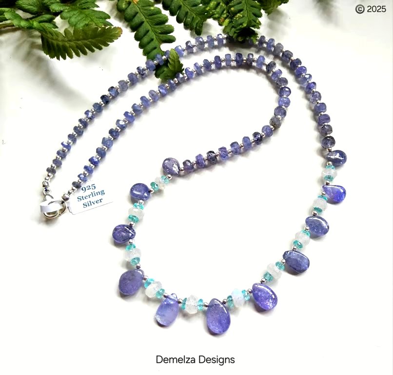 Designer AA Tanzanite, Apatite & Moonstone Sterling Silver Necklace 