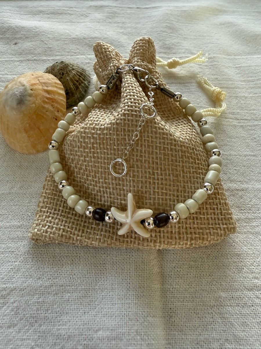 Starfish bracelet with silver plated  beads