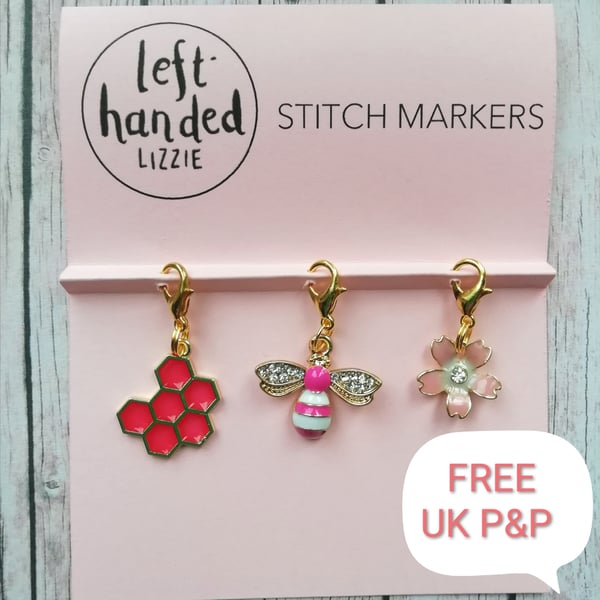 Pink Bee Stitch Markers Set 