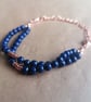 Lapis and rose, double hang ball bracelet 