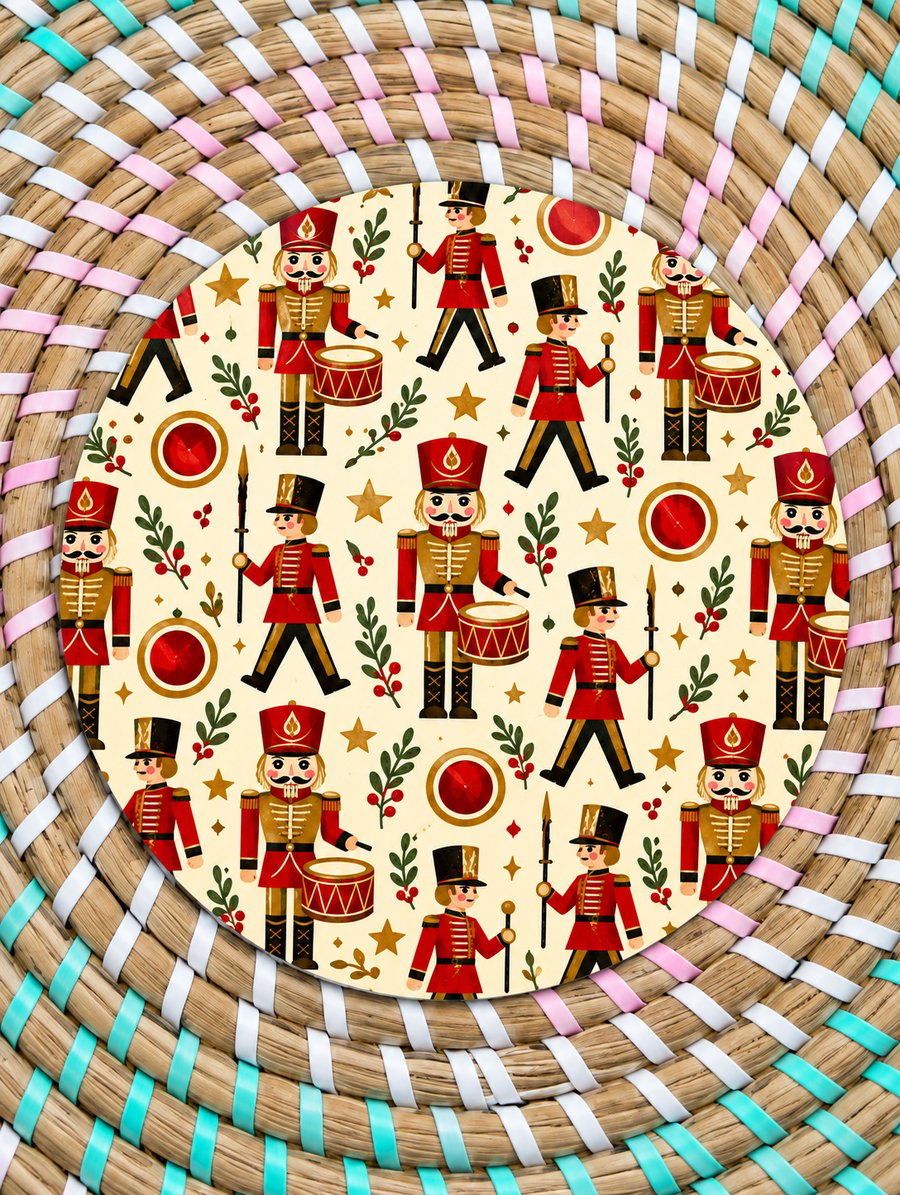 Image of Christmas Nutcracker Soldiers Coaster – Traditional Festive Wooden Coaster