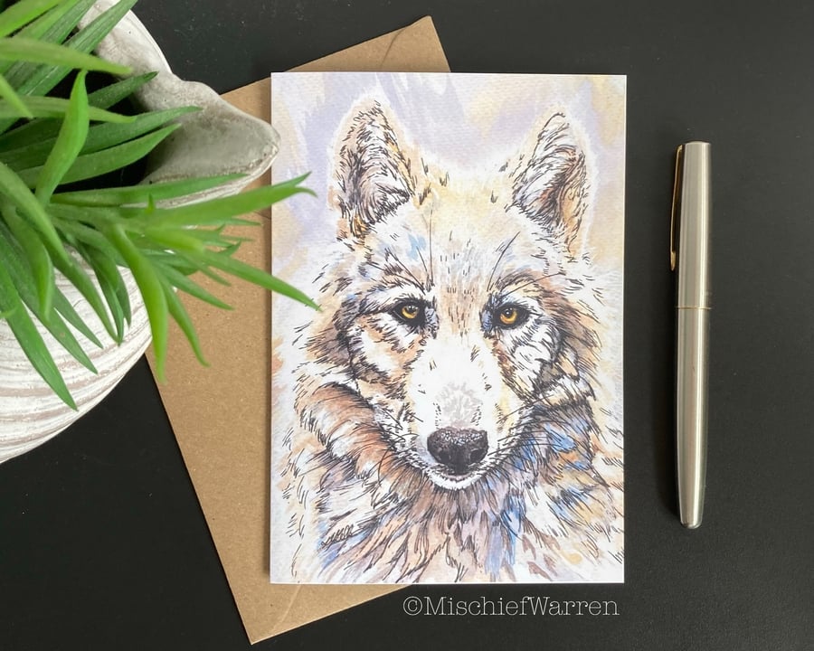White Wolf Card. Blank wolf art card for any occasion.