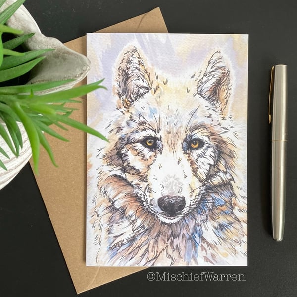 White Wolf Card. Blank wolf art card for any occasion.