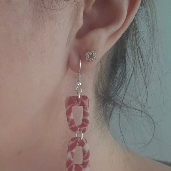 Polymer clay dangle terracotta marble effect earrings on silver plated earhooks