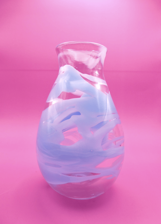 Handblown One-of-a-Kind Clear Vase with Baby Blue Trail Detail