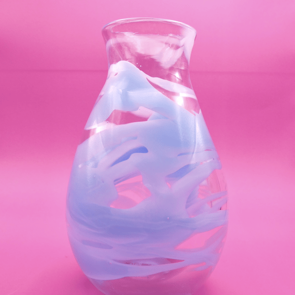 Handblown One-of-a-Kind Clear Vase with Baby Blue Trail Detail