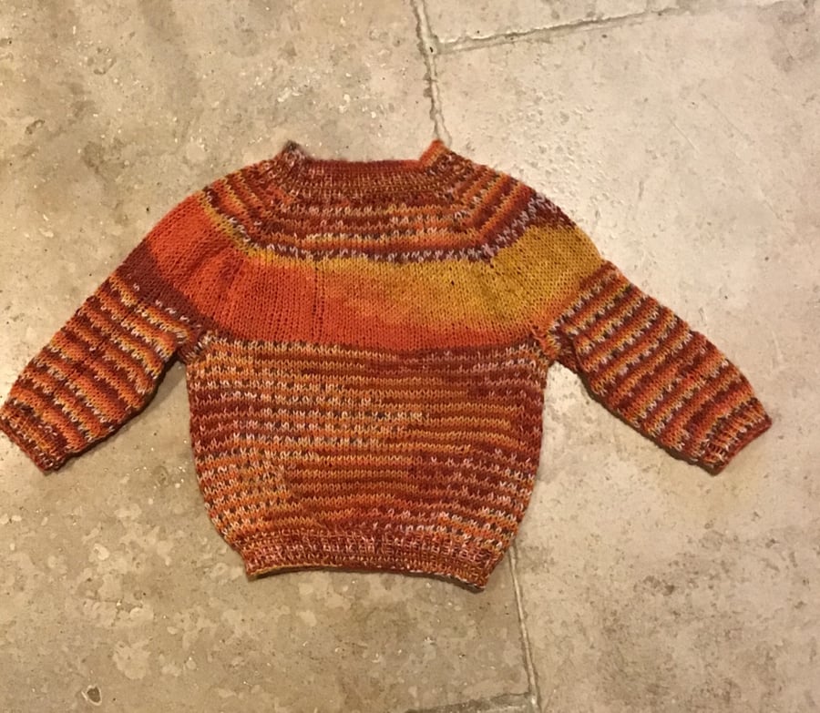 Baby Sweater Hallowe’en Colours 6 months in bamboo yarn