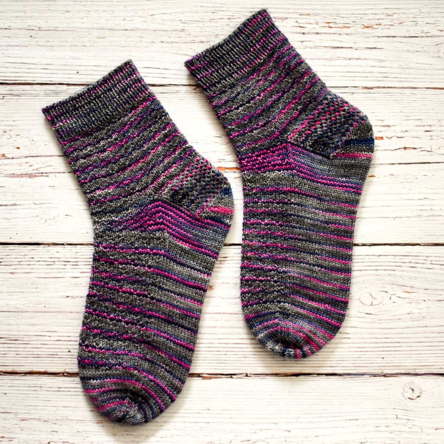 SOLD Hand Knitted ankle socks - Variegated colours - UK 7-9