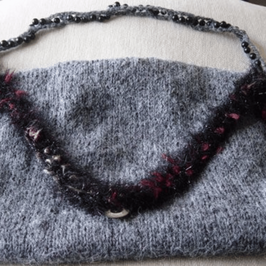 Slate Scarlet Twist Hand Knitted & Crocheted Handbag