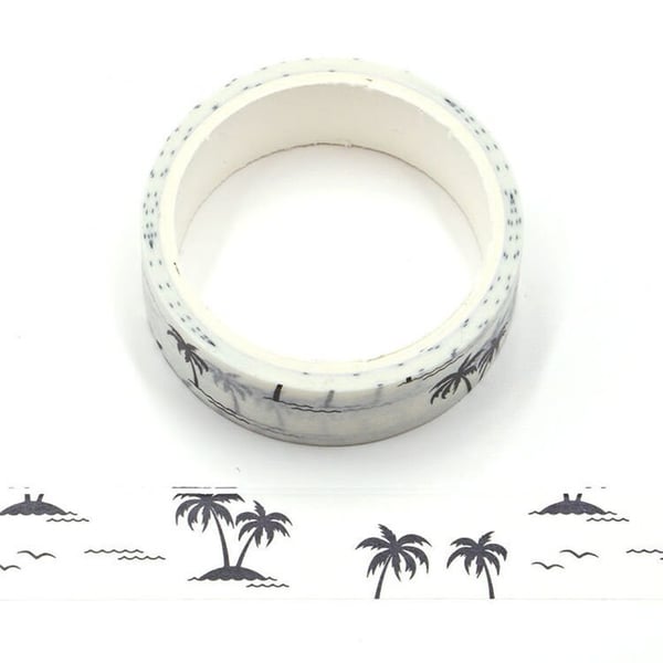 Coconut Trees White and Black Decorative Washi Tape 15mm x 5 Meters Eco Friendly