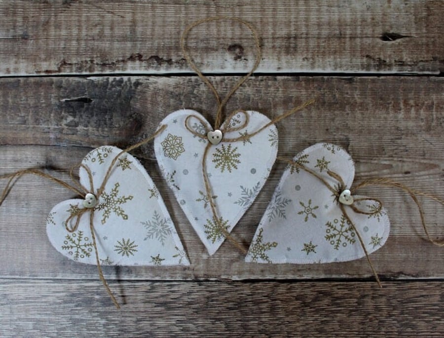 Set of 3 Christmas Lavender Heart Decorations