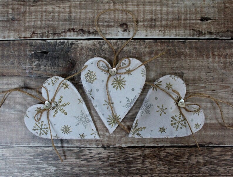 Set of 3 Christmas Lavender Heart Decorations
