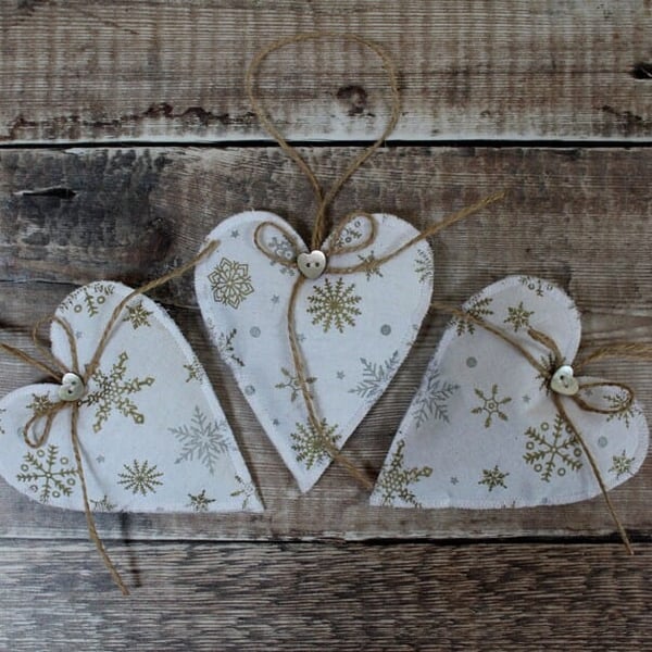 Set of 3 Christmas Lavender Heart Decorations