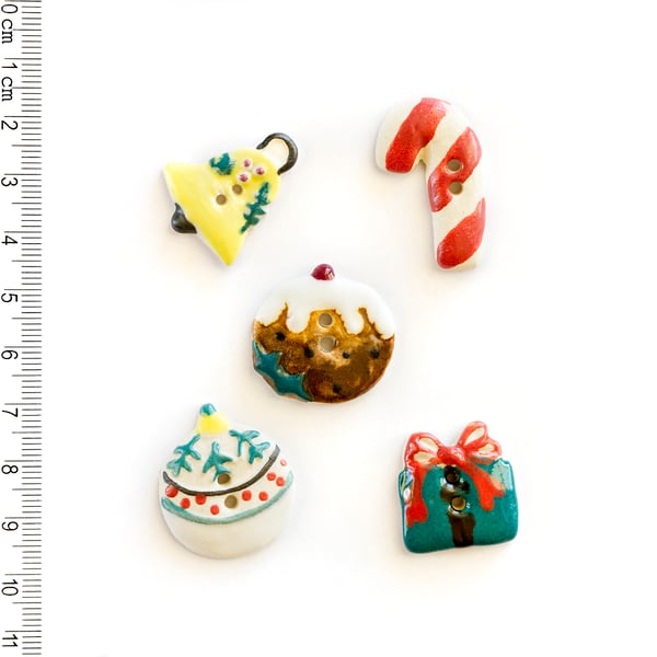 Christmas Buttons, Pudding Button, Bauble Button, Candy Cane Button, Bell Button