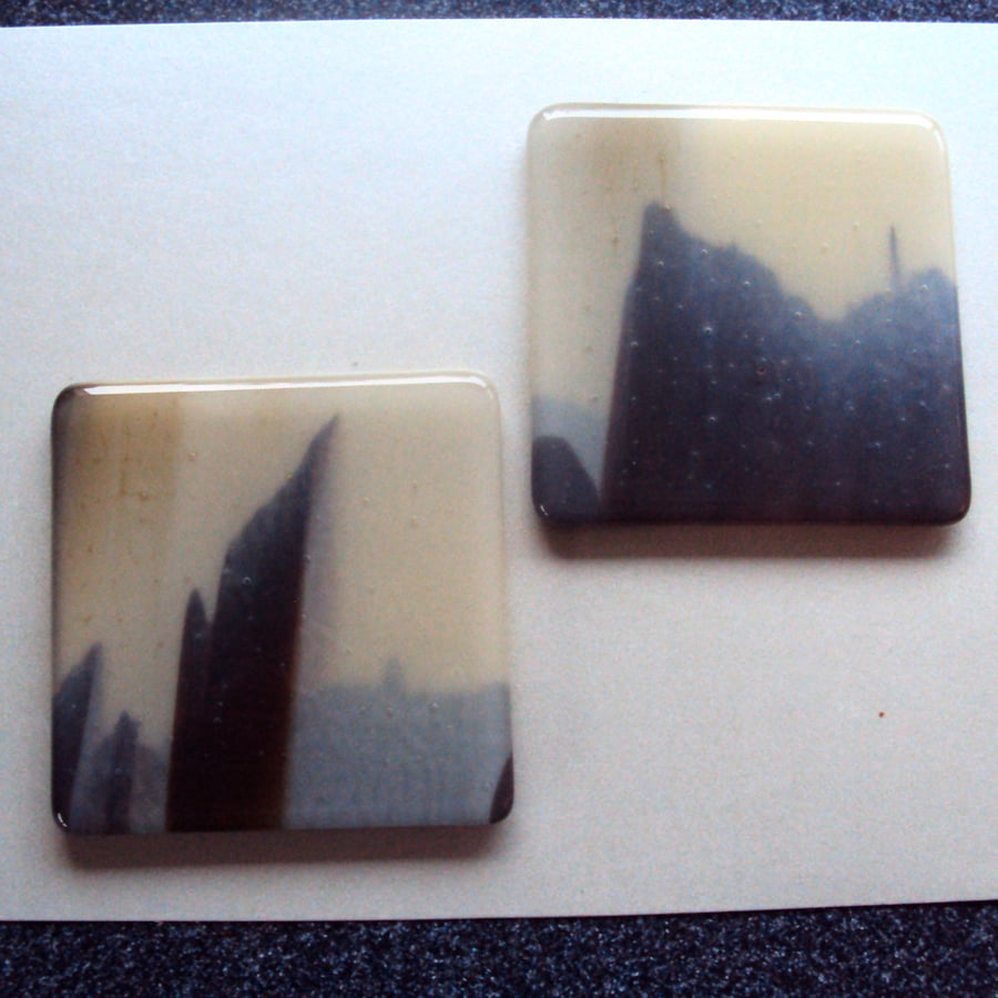 Landscape fused glass coaster pair  (0489)