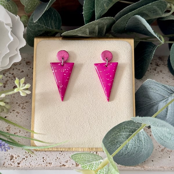 Hot Pink Triangular Earrings 