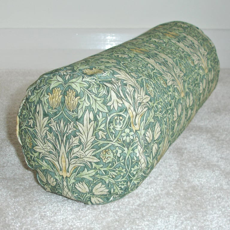 William Morris Snakeshead Bolster Cushion COVER 16" Cylinder Green Forest Thyme