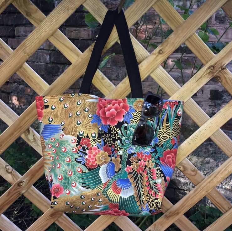 Beautiful Gold Peacock Japanese Fabric Tote Bag... Folksy