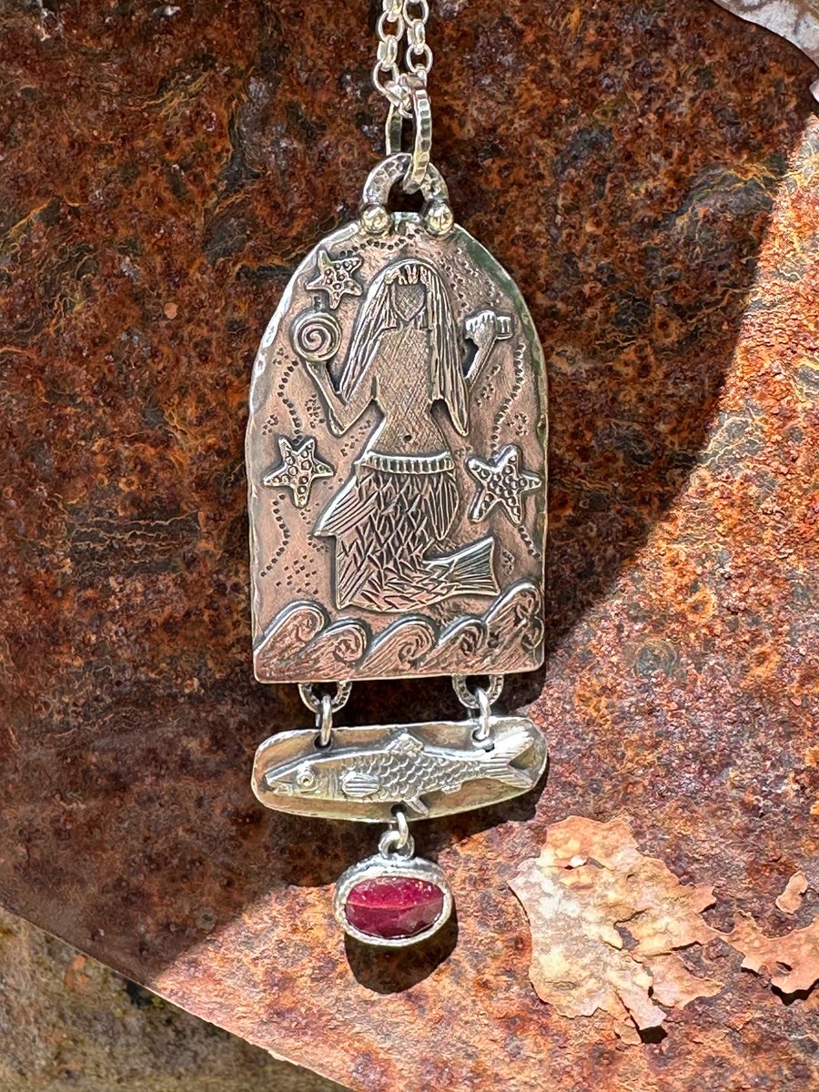 Mermaid of Zennor Pendant with African Rose Cut Ruby