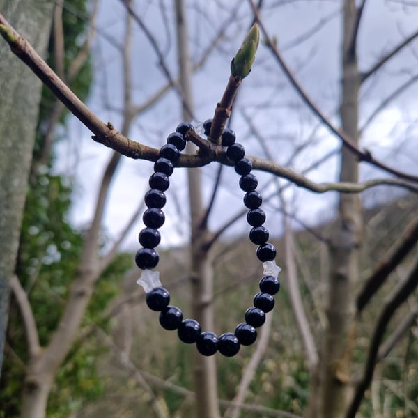Black Tourmaline and Clear Quartz star bracelet 