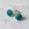 Stud earrings, sea blue fused glass with sterling silver fittings
