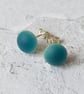 Stud earrings, sea blue fused glass with sterling silver fittings