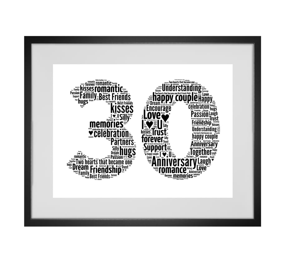 Personalised Word Art 30th Year Wedding Anniversary Gift any year can be created