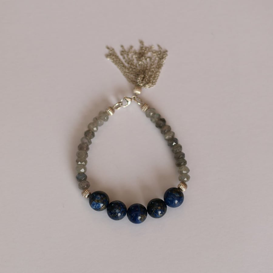 Lapis Lazuli and Labradorite Bracelet with Tassel - handmade beaded jewellery