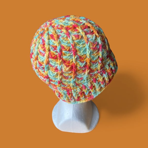 Crocheted Spiral Post Beanie Hat