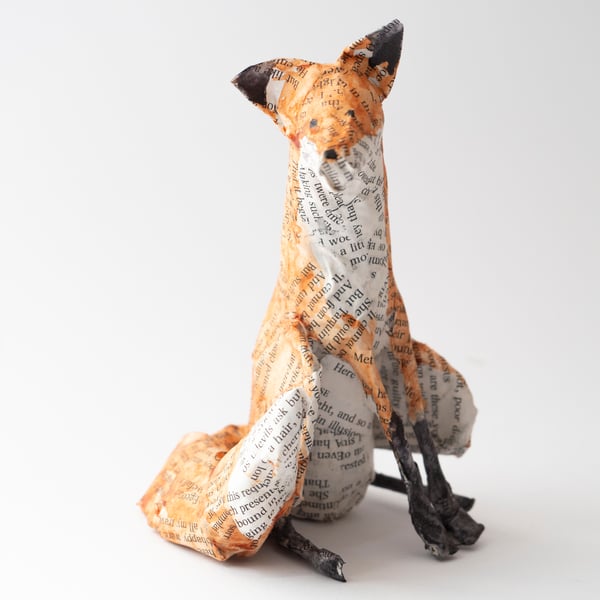 Agnes Small Paper Mache Fox Sculpture