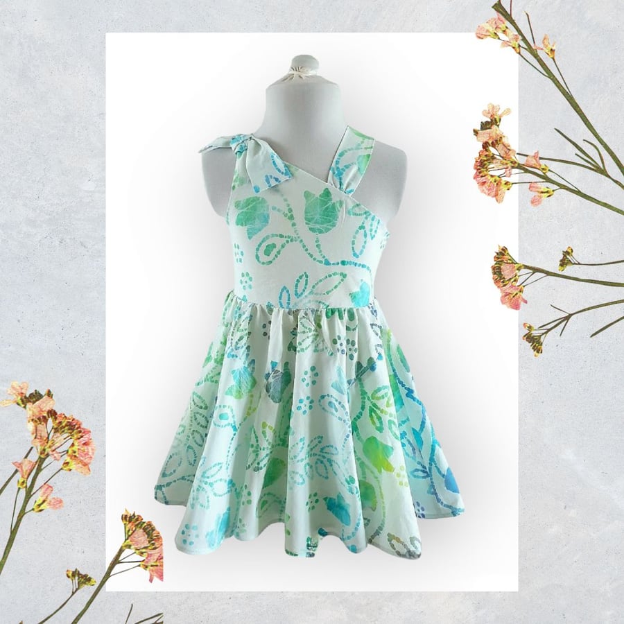 Batik Print Summer Dress with Asymmetric Bodice and Bow 4-5yrs 