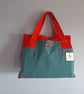 Bright red Chenille fabric and Teal handmade tote bag - Image 3