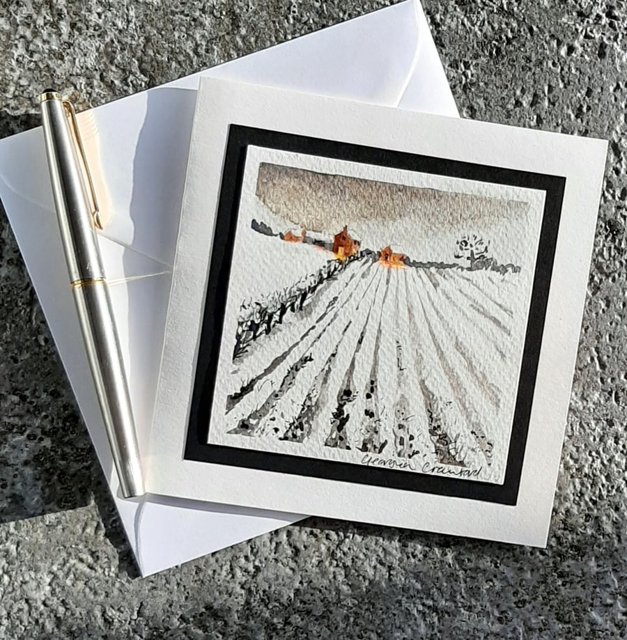 More Snow to Fall Blank Handpainted Christmas Card Or Gift Winter Painting