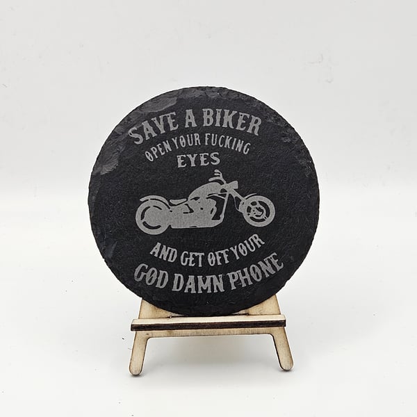 Motorbike engraved slate