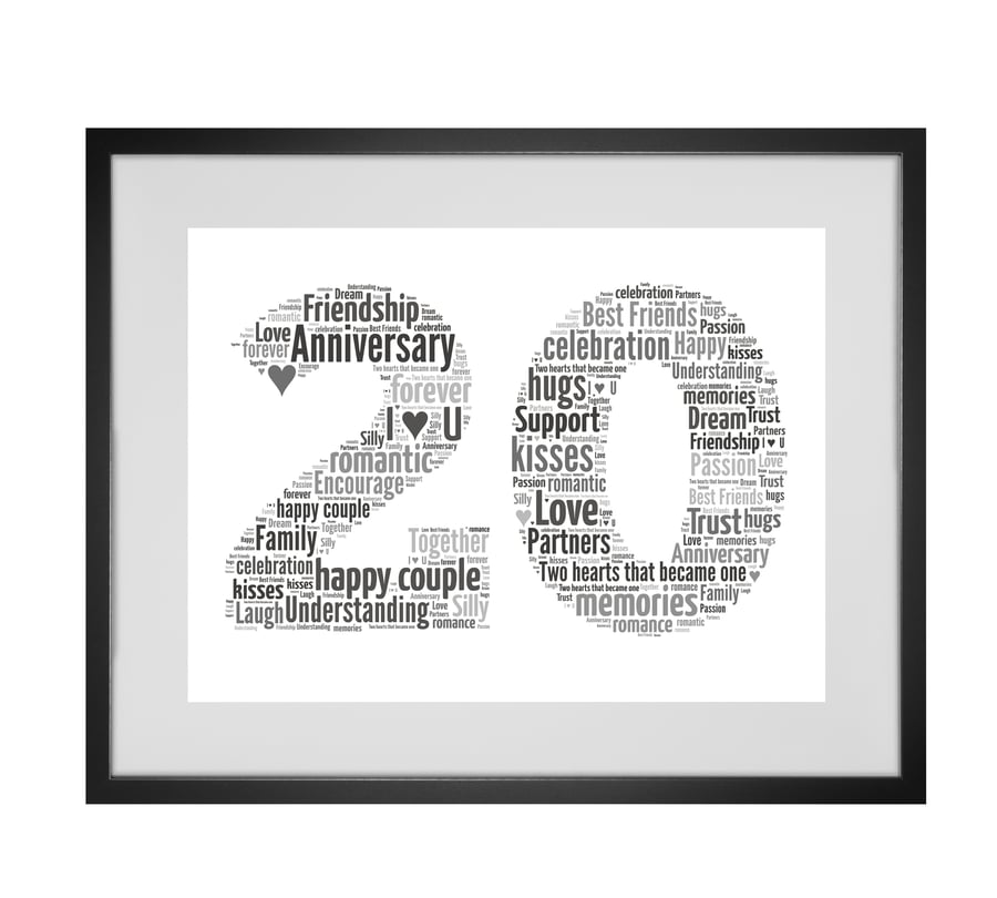 Personalised Word Art 20th Year Wedding Anniversary Gift any year can be created