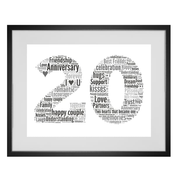 Personalised Word Art 20th Year Wedding Anniversary Gift any year can be created