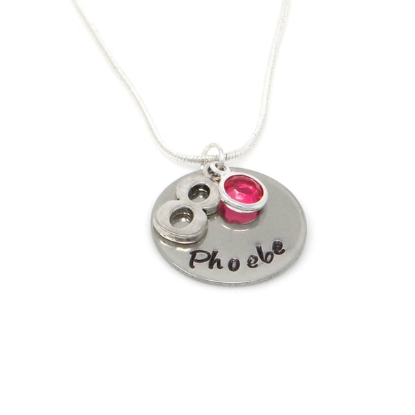 Personalised 8th Birthday Birthstone Necklace - Gift Boxed - Free Delivery