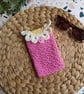 Crochet Sunglasses Case Fondant Pink Daisy Detail, Glasses Case, Phone Case 