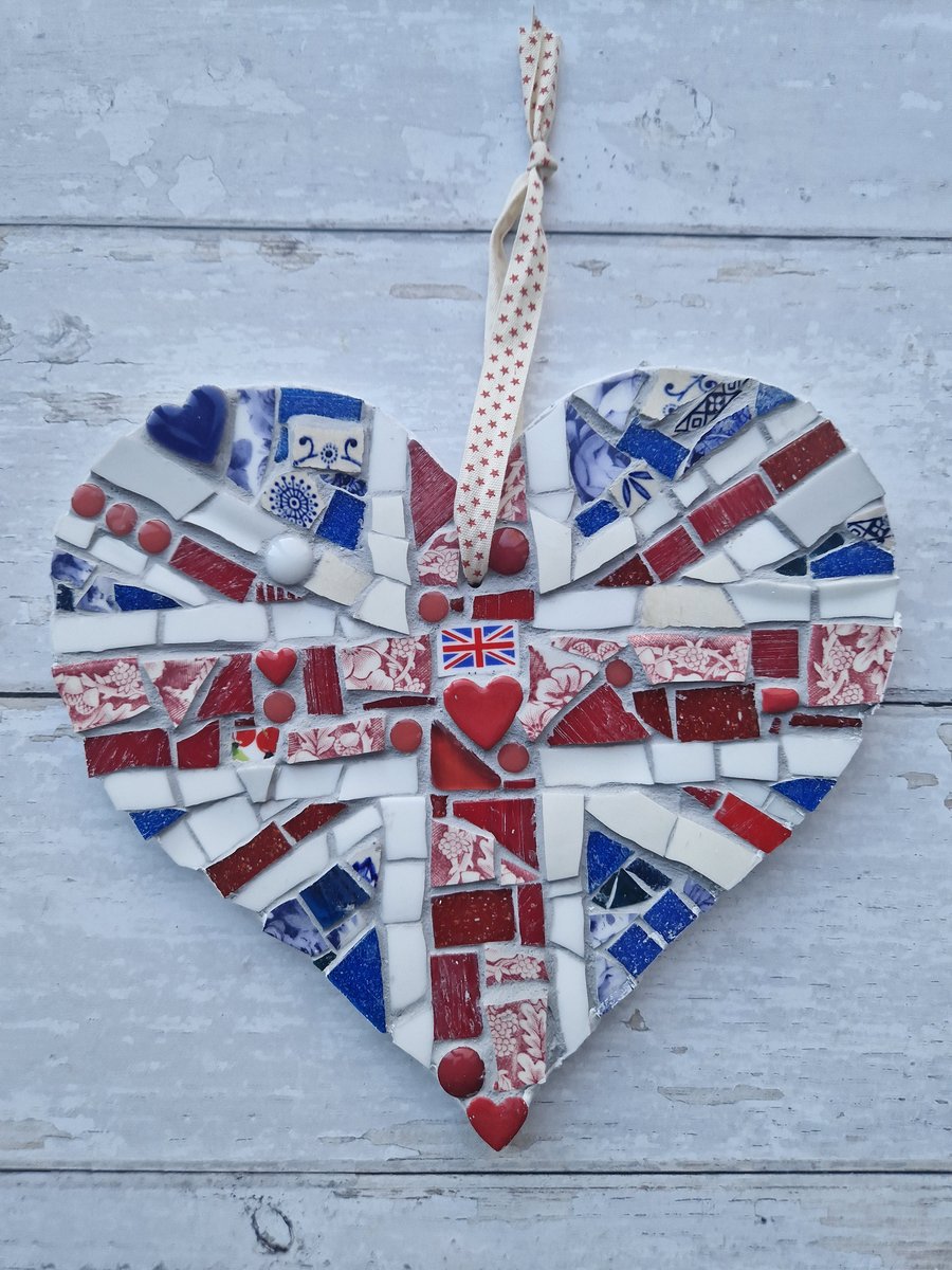Union Jack Heart Mosaic Wall Hanging 