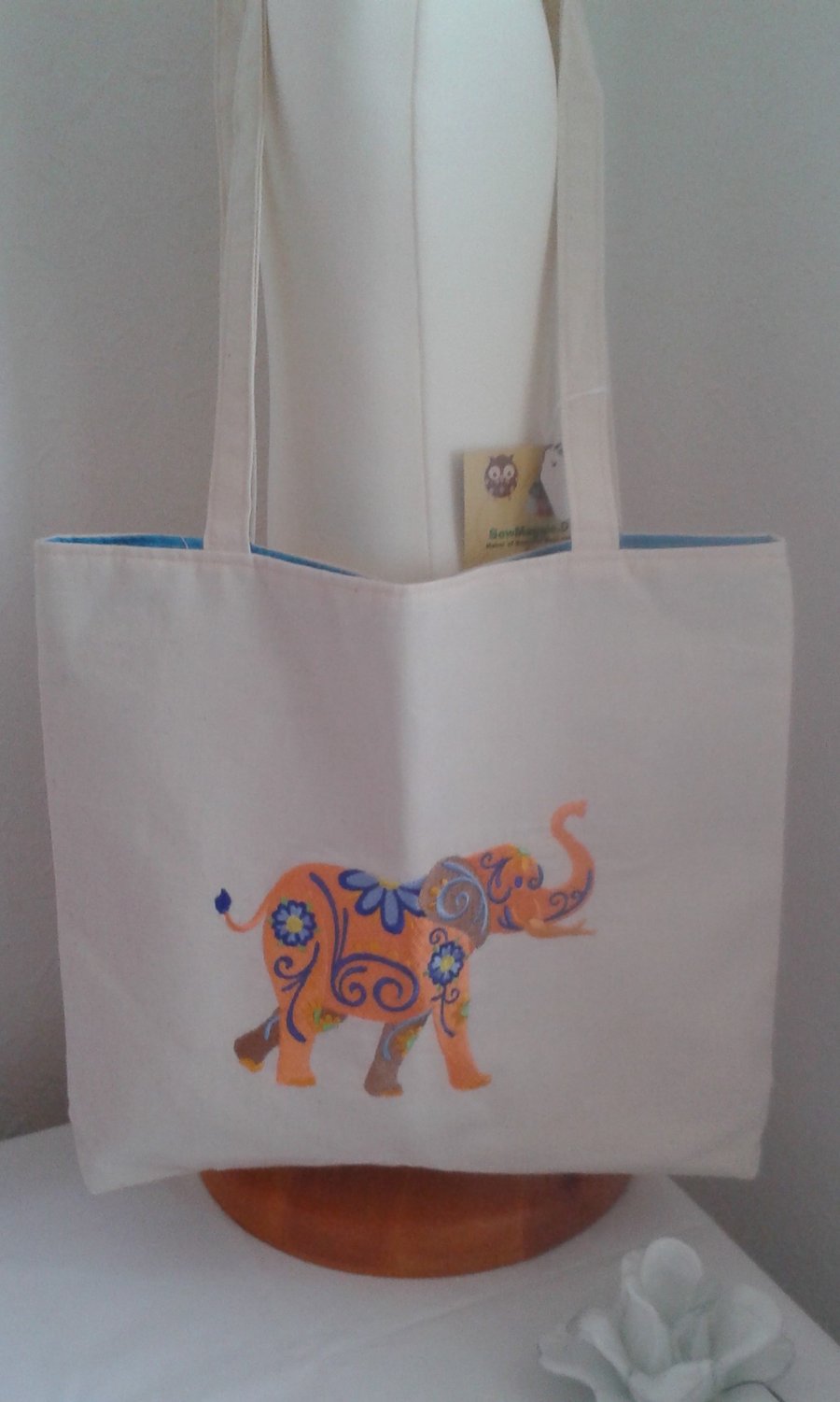 EMBROIDERED ELEPHANT FULLY LINED TOTE BAG