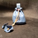 Handmade Blue Leather Drawstring Pouch – Simple, Sturdy, and Full of Character