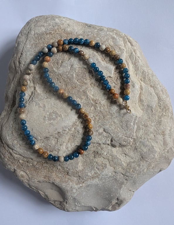 Apatite and Fossilised Coral Beaded Necklace