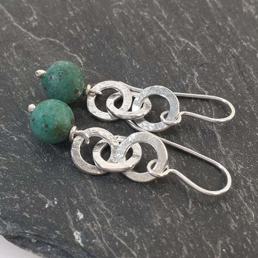 Silver and Teal cupric chrysocolla  earrings