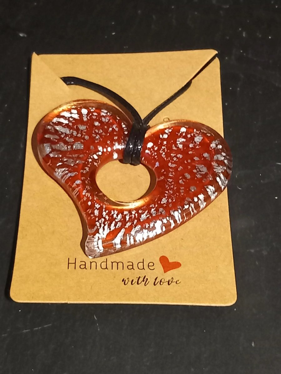 Red heart glass necklace red heart necklace brand new OOAK