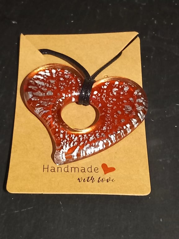 Red heart glass necklace red heart necklace brand new OOAK