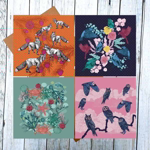 Set of Animal Greetings Cards 2 - Pack of Blank Cards for All Occasions 