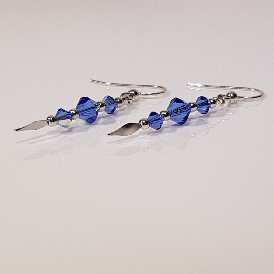 Sapphire Blue Swarovski Glass Crystal and Sterling Silver Earrings