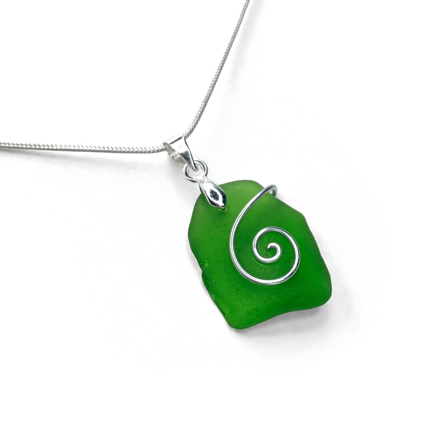 Sea Glass Pendant - Green Beach Glass - Handmade Celtic Necklace Jewellery