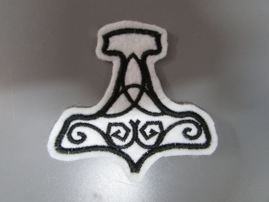 Viking Thors Hammer Embroidered Sew on Applique Patch
